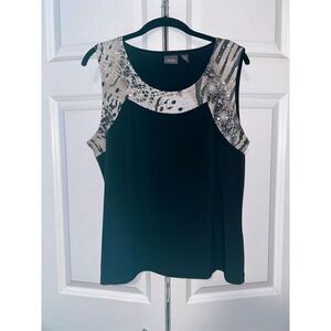 Chico's Travelers Women's Black Shimmer Animal Print Tank Top Size 2